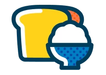 Icona ufficiale Nintendo del cibo di Tomodachi Life con bevanda gialla e ciotola blu